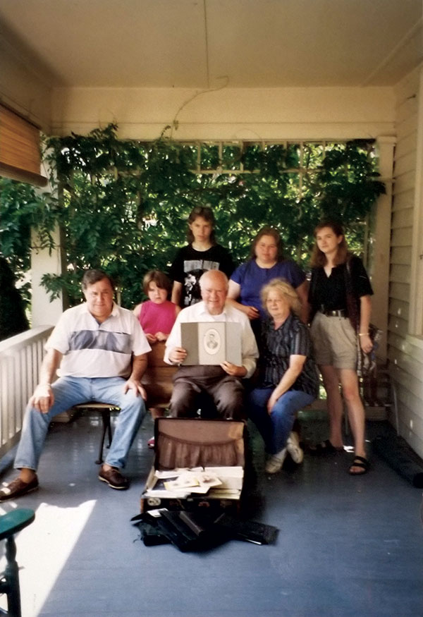 Descendants at the National Homestead at Gettysburg in July 1993. Standing, from left: Carissa, Timothy and Alice Humiston, Megan Kelley. Seated: Allan Cox, David Humiston Kelley, Lillian Humiston. Courtesy Megan Kelley.