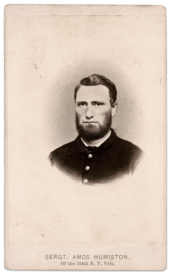 A retouched version of the ambrotype pictures Humiston with beard and in uniform. Carte de visite by Frederick Gutekunst of Philadelphia, Pa. Library of Congress. 