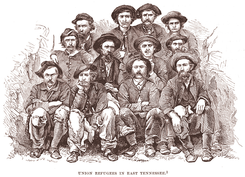 This misidentified engraving, “Union Refugees in East Tennessee,” appeared in the thirdand final volume of Benson J. Lossing’s History of the Civil War in America. Internet Archive.