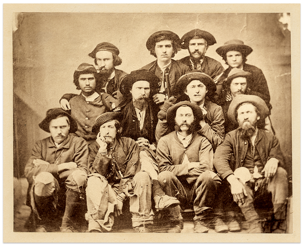 Chicago History Museum print. Displayed at the Chicago Libby Prison Museum in the late 19th century, this print was misidentified as prisoners of war from Confederate Brig. Gen. John Hunt Morgan’s cavalry held at Camp Douglas. Albumen print attributed to Theodore M. Schleier of Knoxville, Tenn. Chicago History Museum.