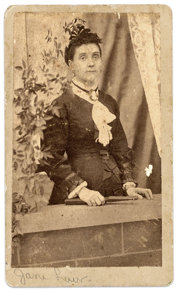 Postwar view of Jane Elizabeth Allison “Jennie” Latta. She met Law during his tenure at King’s Mountain Military Academy. They married in 1863. Carte de visite by J.R. Schorb of Yorkville, S.C.