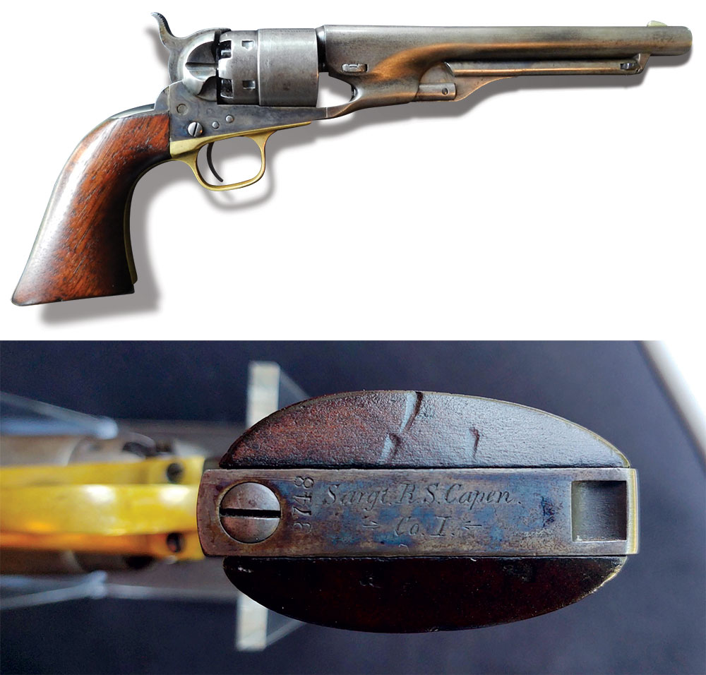 Capen’s well-preserved, inscribed Colt has matching serial numbers, with the exception of the wedge.