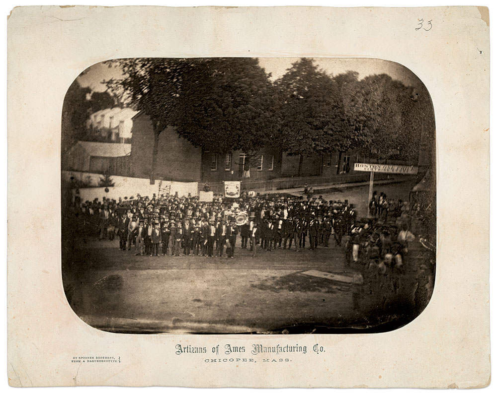 “Artizans of Ames”: This circa 1850 salt print (right) was copied from an daguerreotype by the Spooner Brothers (John C., David B., and Horatio B.) of Springfield, Mass. The eldest brother, John Chapin Spooner (1827-1919), was a trailblazer in daguerreian photography and among the first to embrace emerging photographic formats.